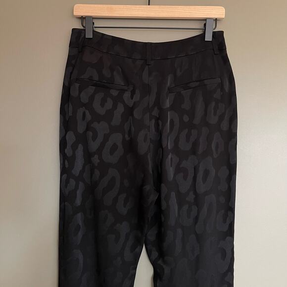 NWT Anine Bing Tate High Waist Trousers Size 6 Black Leopard Front Slit Pants - Picture 14 of 16